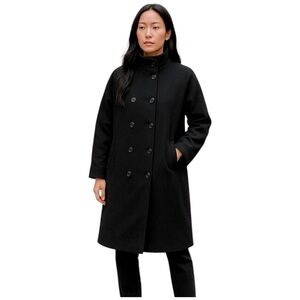 Sarah Pacini Black Pea Coat Wool Cashmere Sz S/M High Neck Quiet Luxury Italy